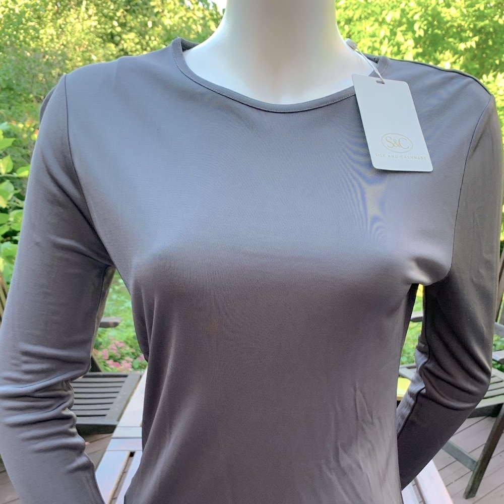 Silk & Cashmere Smokey Gray Woman Top Silk & Viscose blend long sleeves Size L